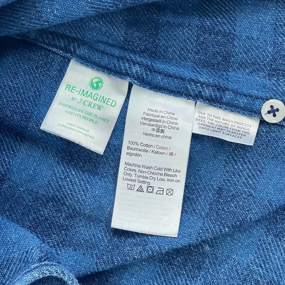 J. Crew Indigo-Dyed Twill Shirt Men Large Blue Gingham Blue Night Classic Fit - Picture 8 of 9